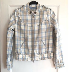 Calvin Klein Tan Blue Plaid Print Bomber Jacket